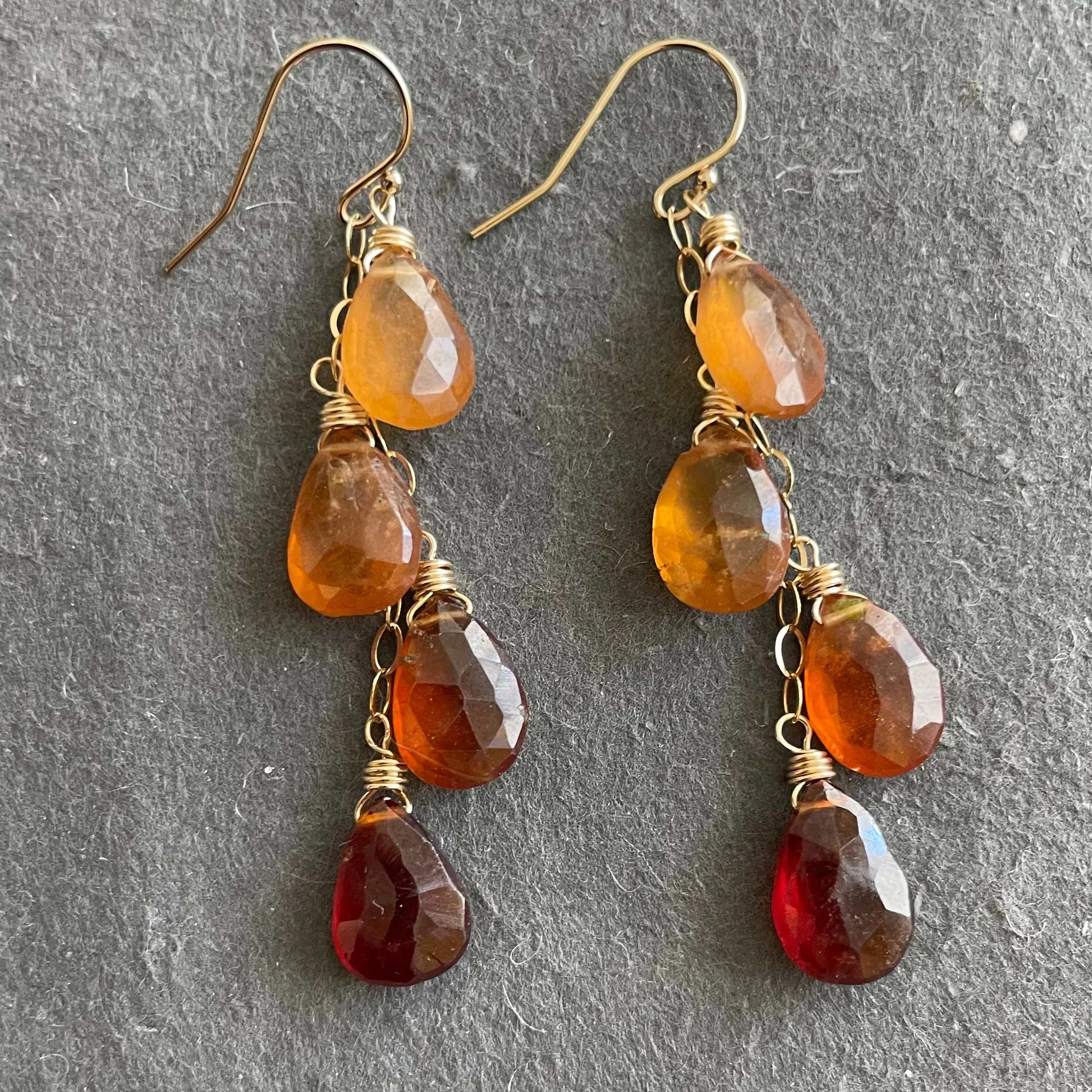 Hessonite Garnet Cascade Earrings, OOAK