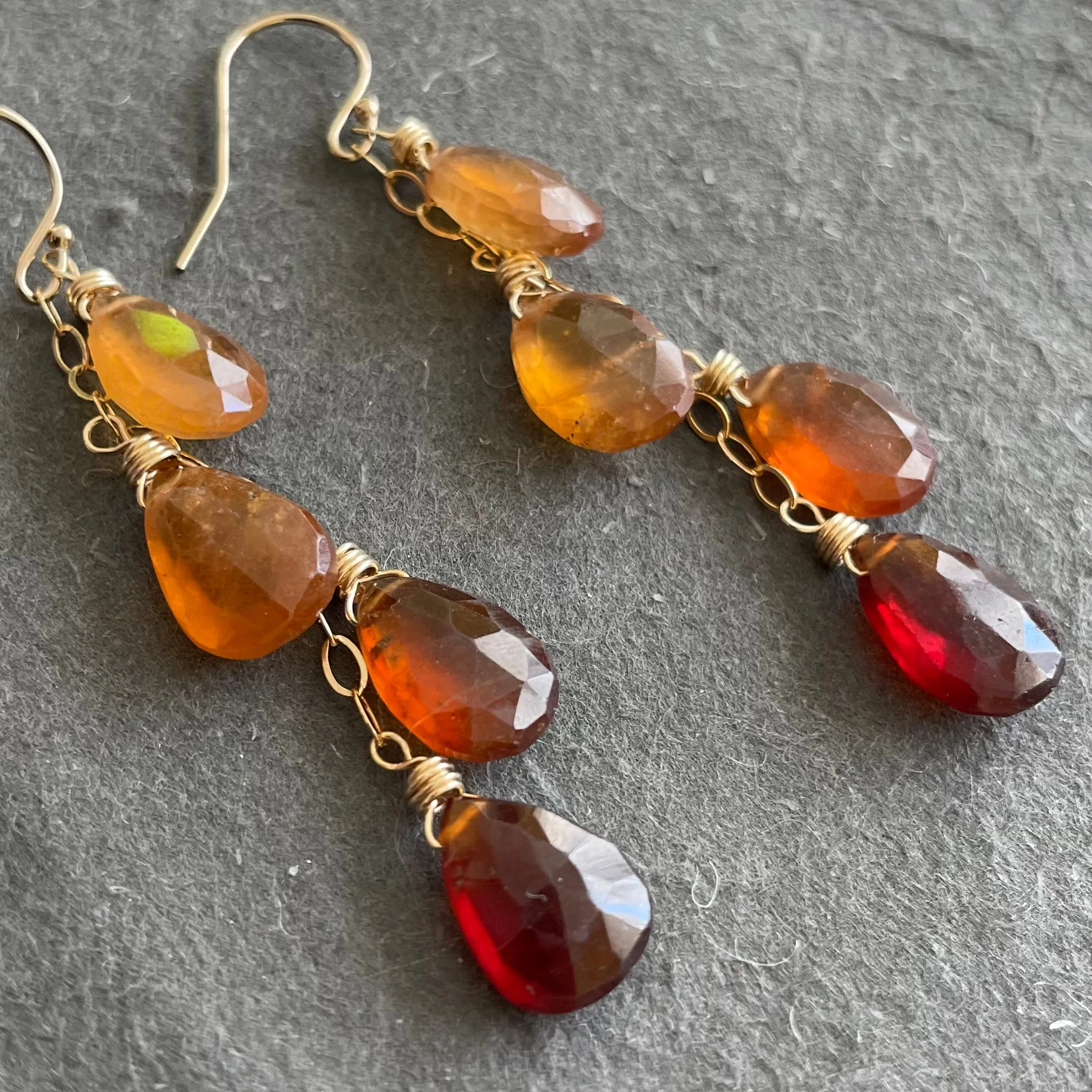 Hessonite Garnet Cascade Earrings, OOAK