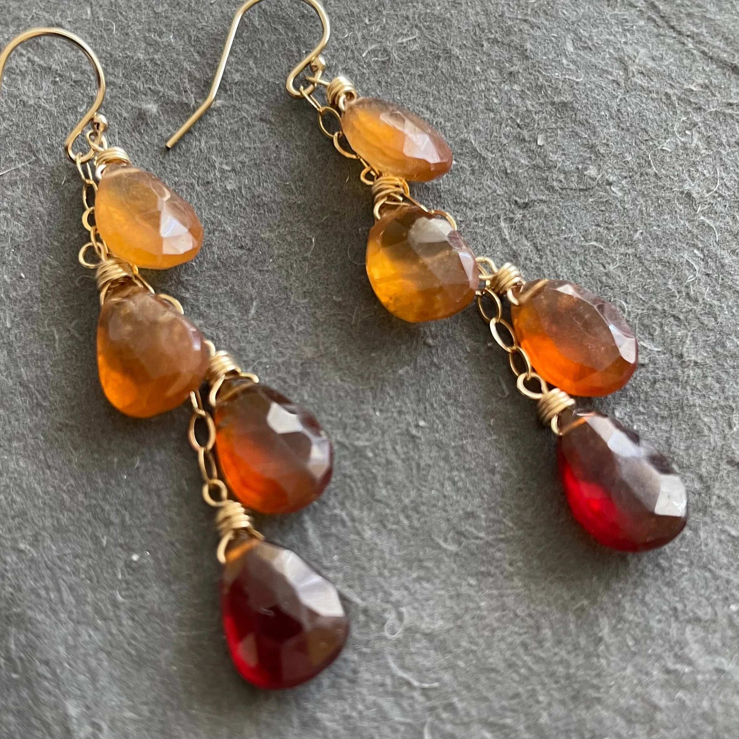 Hessonite Garnet Cascade Earrings, OOAK