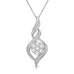 Jewelili 10K White Gold 1/2 CTTW Round White Diamonds Twist Pendant Necklace