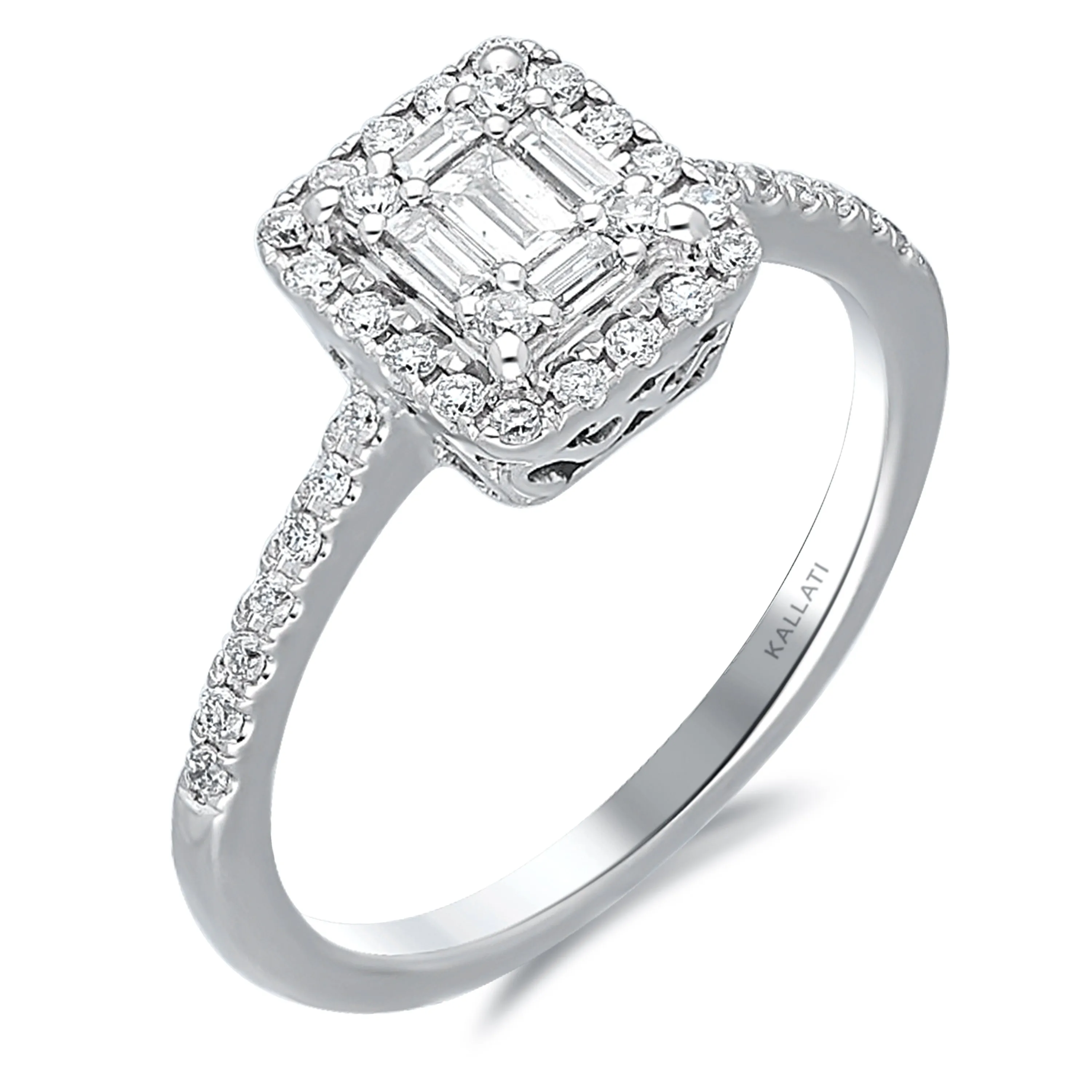 Kallati Legendary Cushion Shape Diamond Engagement Ring in 14K White Gold