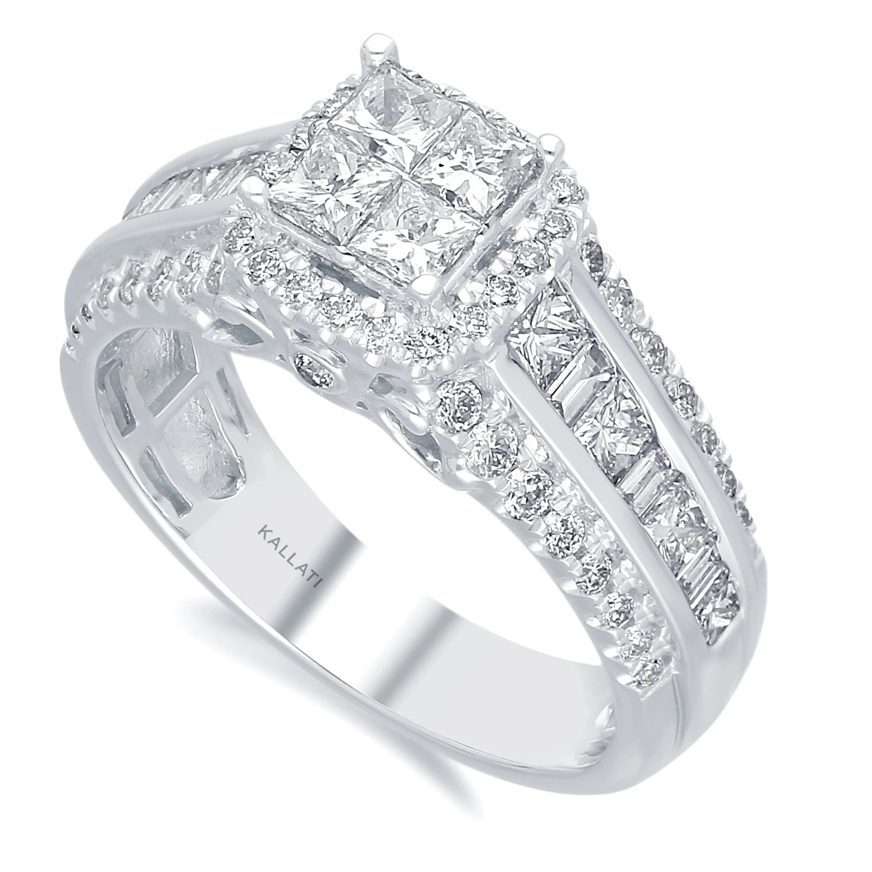 Kallati Legendary Princess Shape Diamond Engagement Ring in 14K White Gold