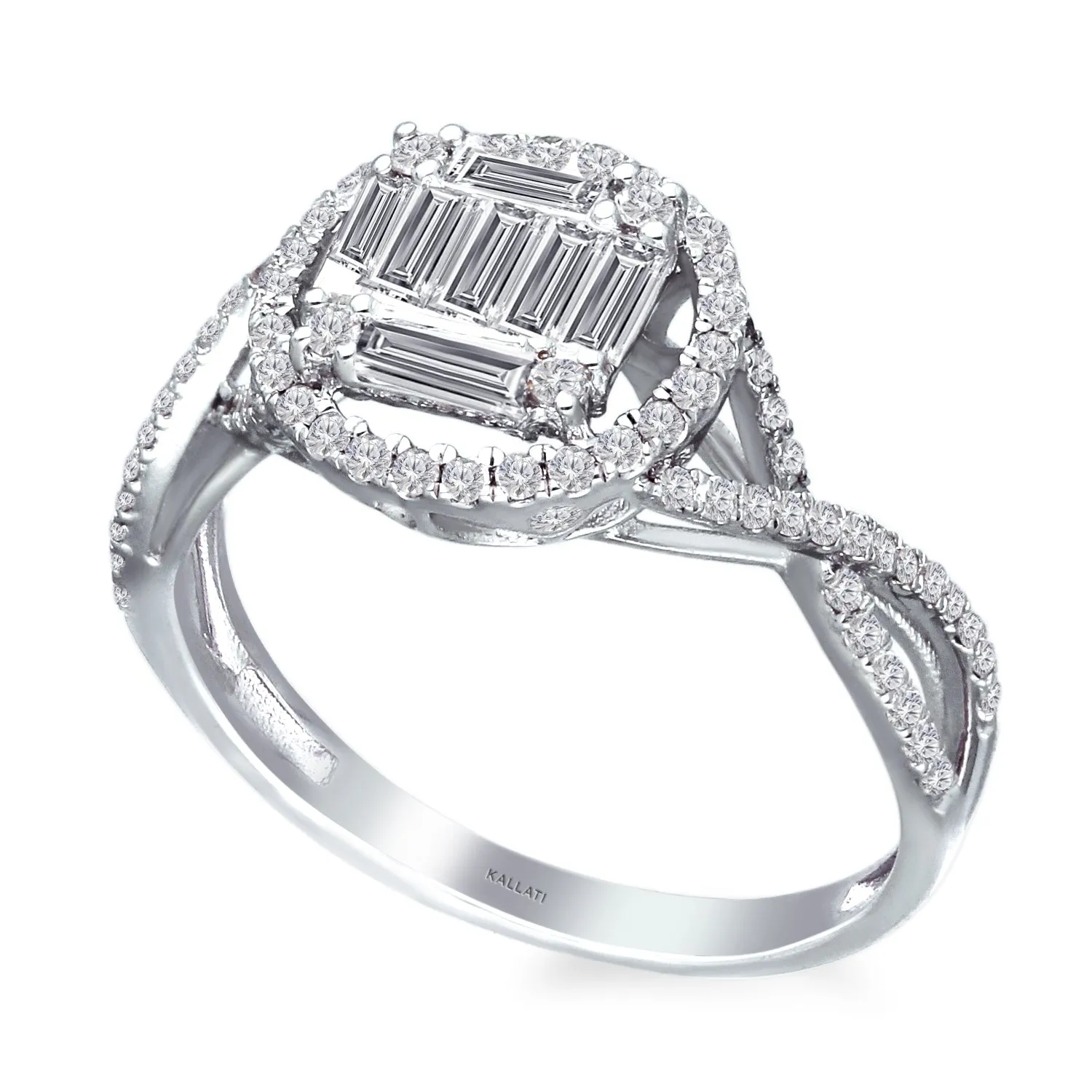 Kallati Legendary Round Halo Diamond Engagement Ring in 14K White Gold