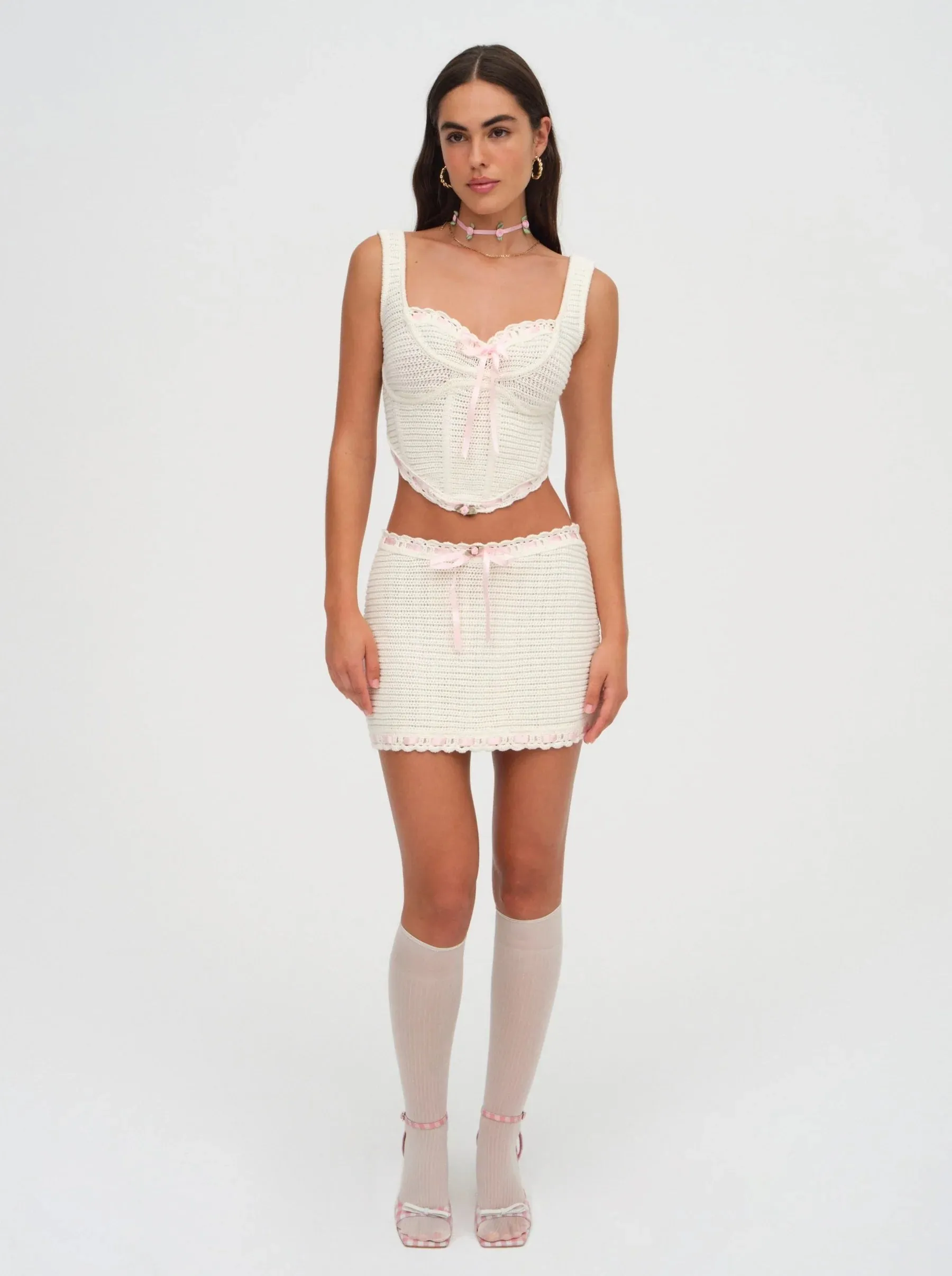 Kelsey Crochet Mini Skirt in Cream