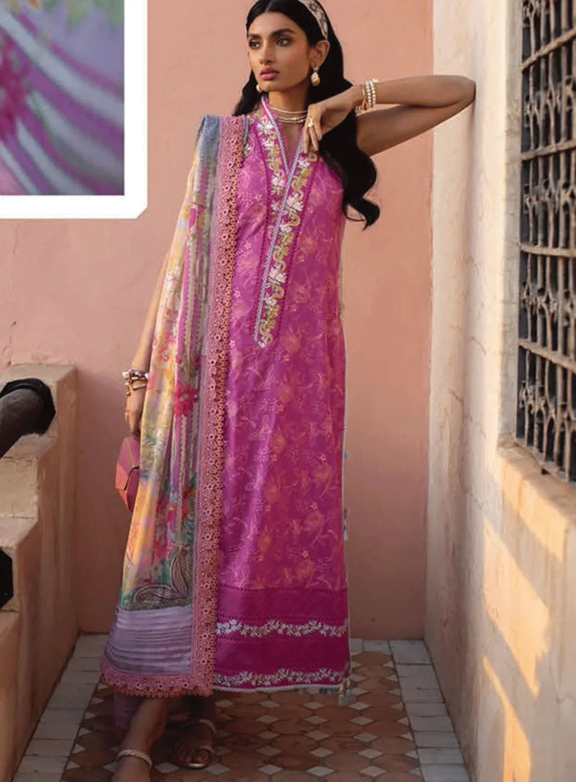 Kesh By Farah Talib Aziz Embroidered Lawn Unstitched 3 Piece Suit - FTA23KL FTA-03 MERRAKECH MAGENTA