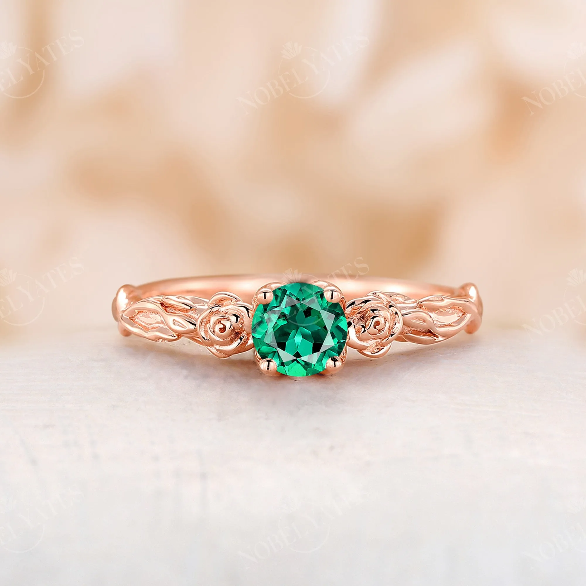 Lab Emerald Floral Engagement Ring Solitaire Natured Inspired