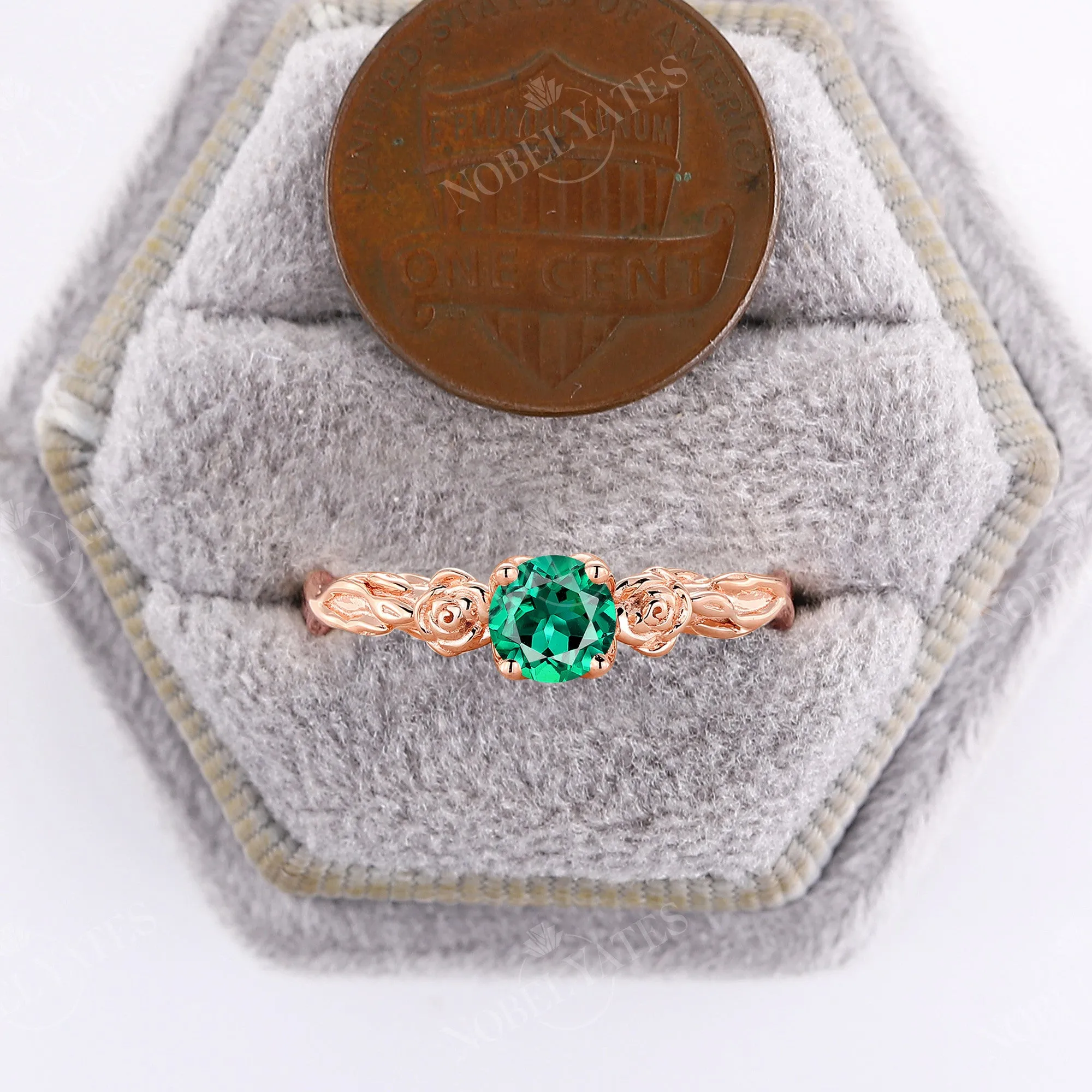 Lab Emerald Floral Engagement Ring Solitaire Natured Inspired