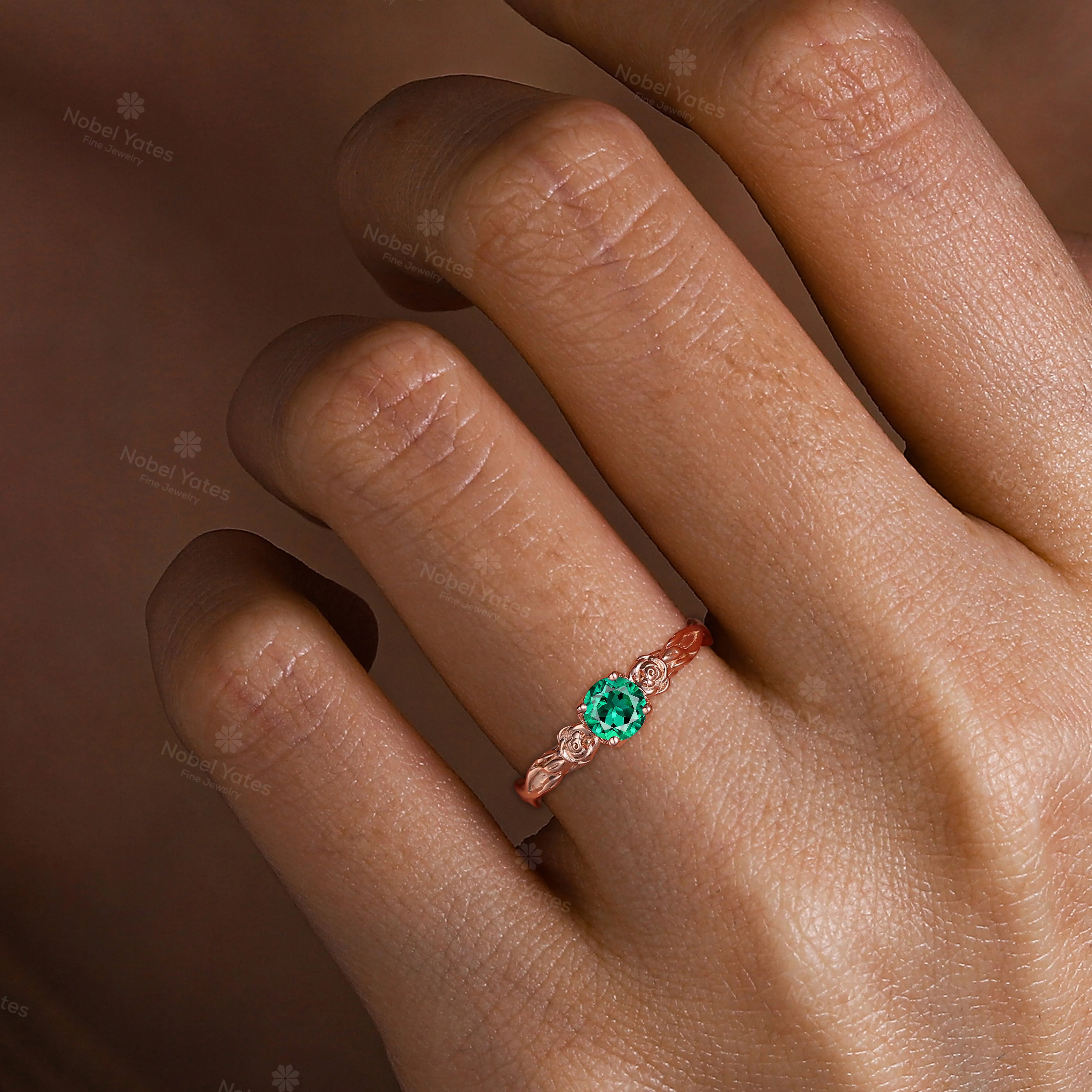 Lab Emerald Floral Engagement Ring Solitaire Natured Inspired