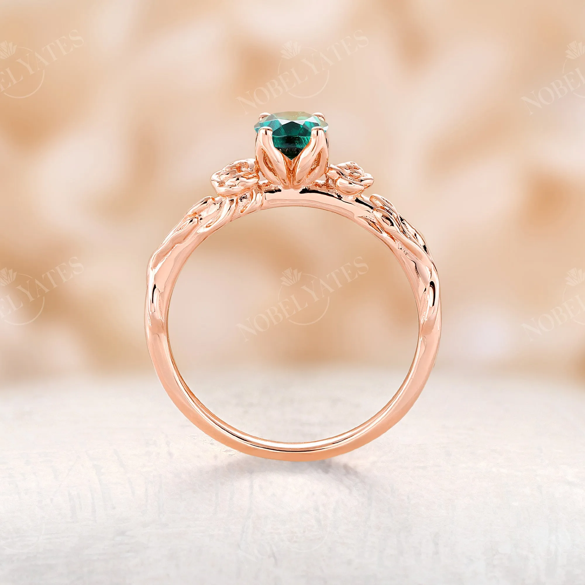 Lab Emerald Floral Engagement Ring Solitaire Natured Inspired