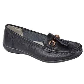 Ladies Leather Slip on Black Shoes Nautical Flat Jo & Joe