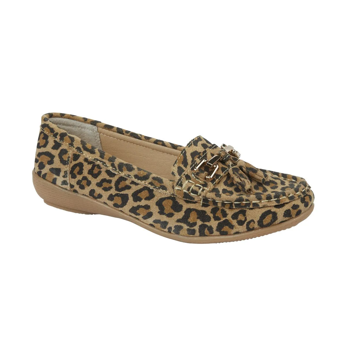 Ladies Leather Slip on  Leopard Print Shoes Nautical Flat Jo & Joe