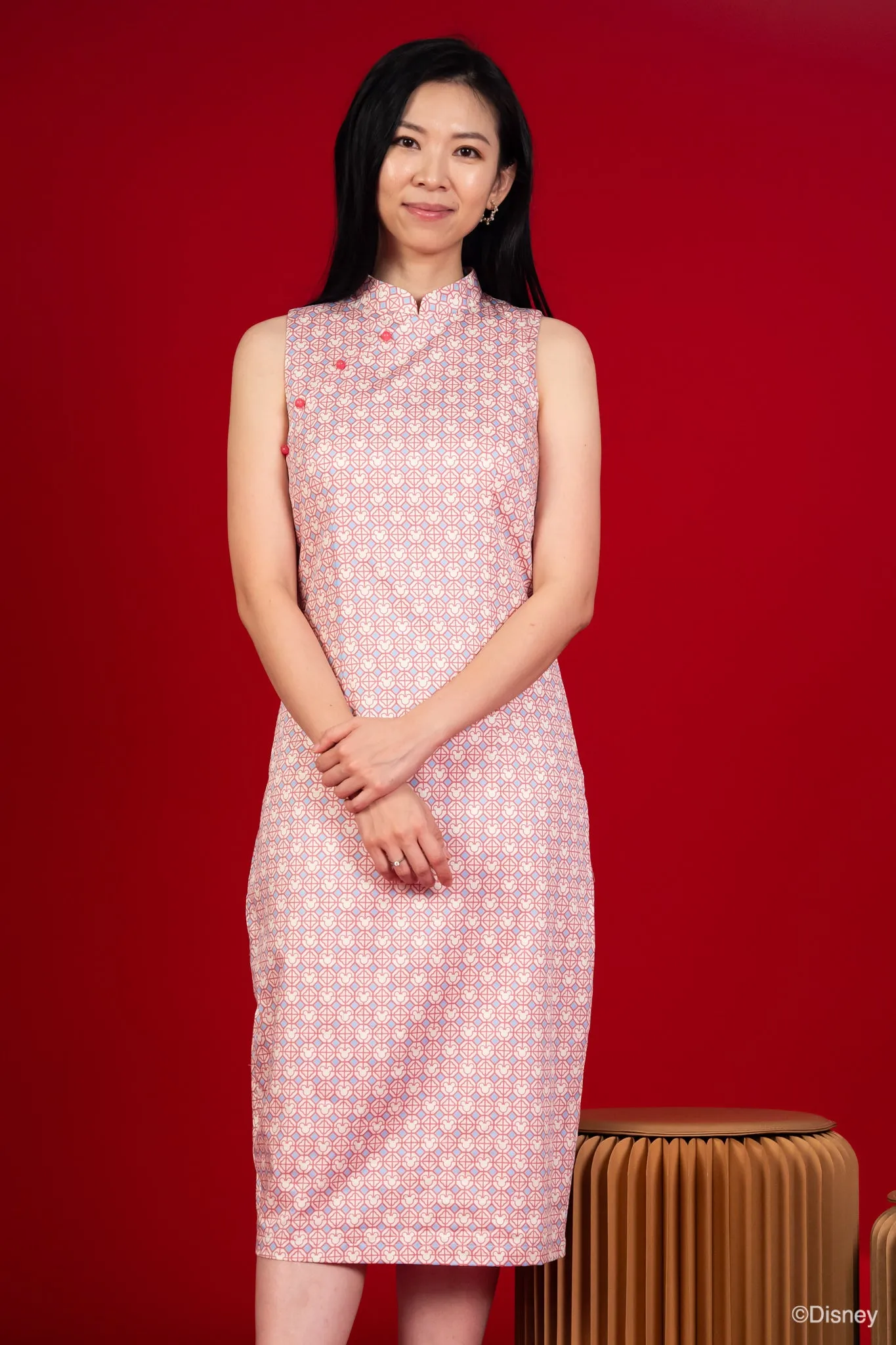 Ladies Peony Cheongsam - Pink Mickey Tiles