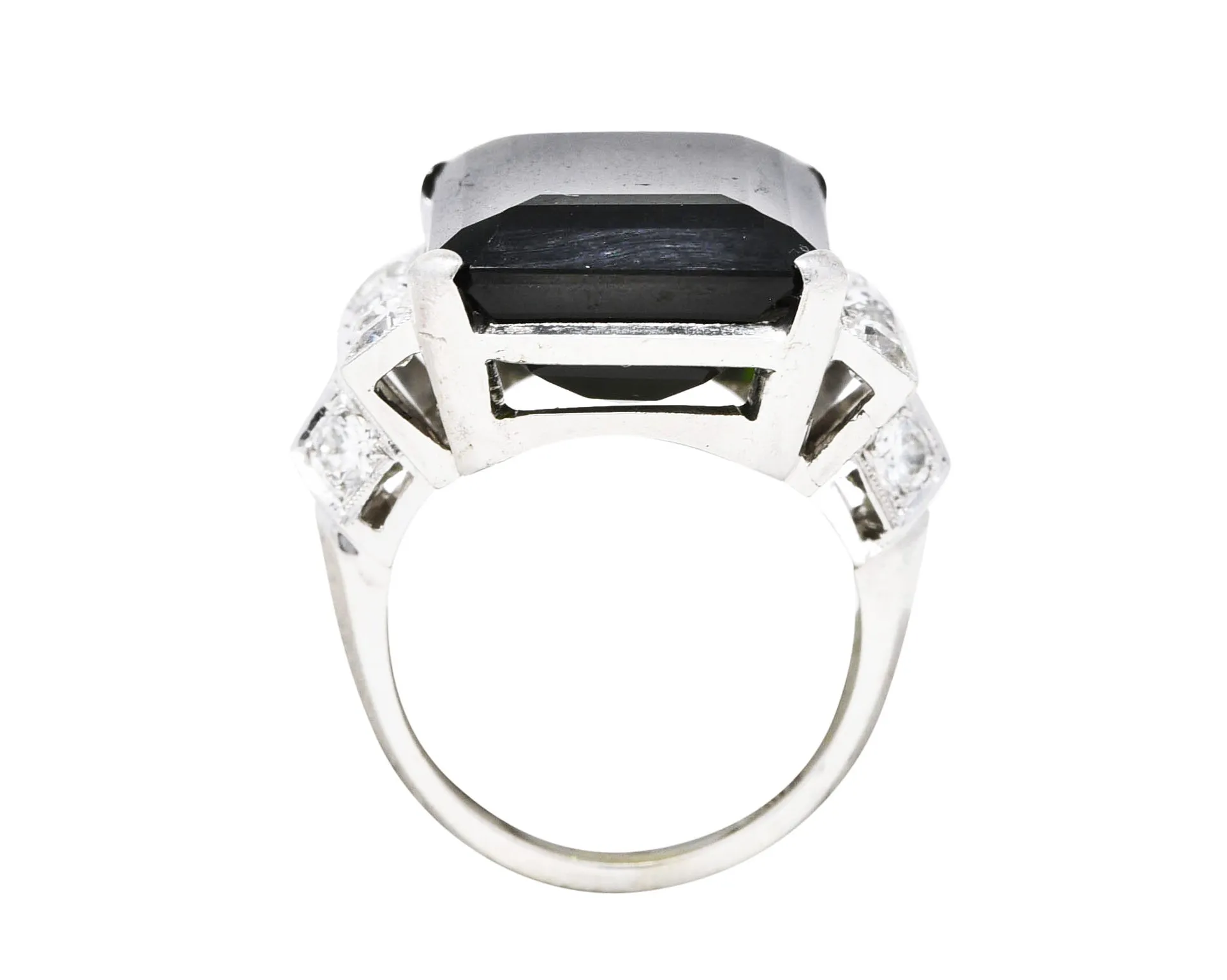 Late Retro 20.01 CTW Green Tourmaline Diamond 14 Karat White Gold Cocktail Ring