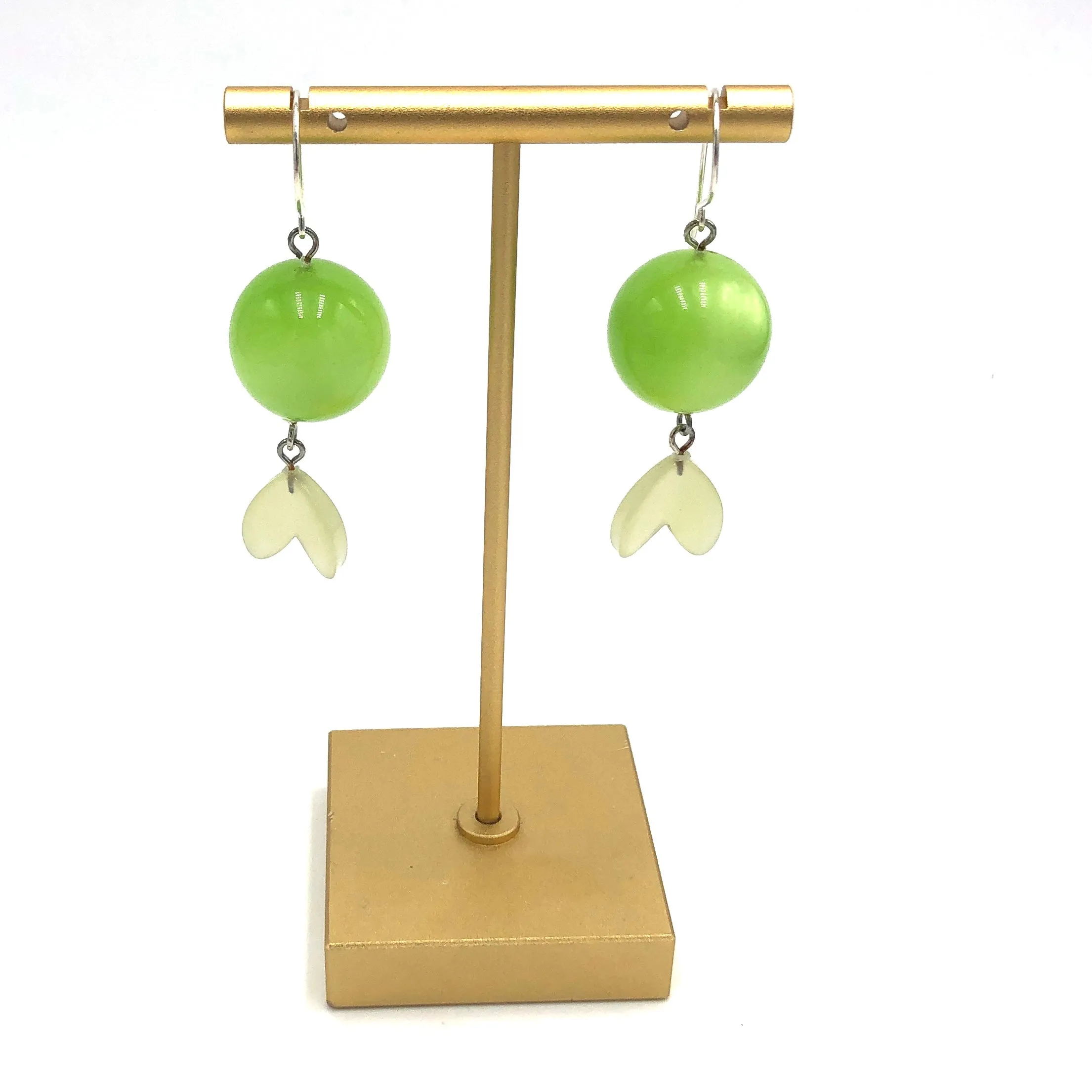 Lime Green & Light Sage Green Moonglow Statement Earrings