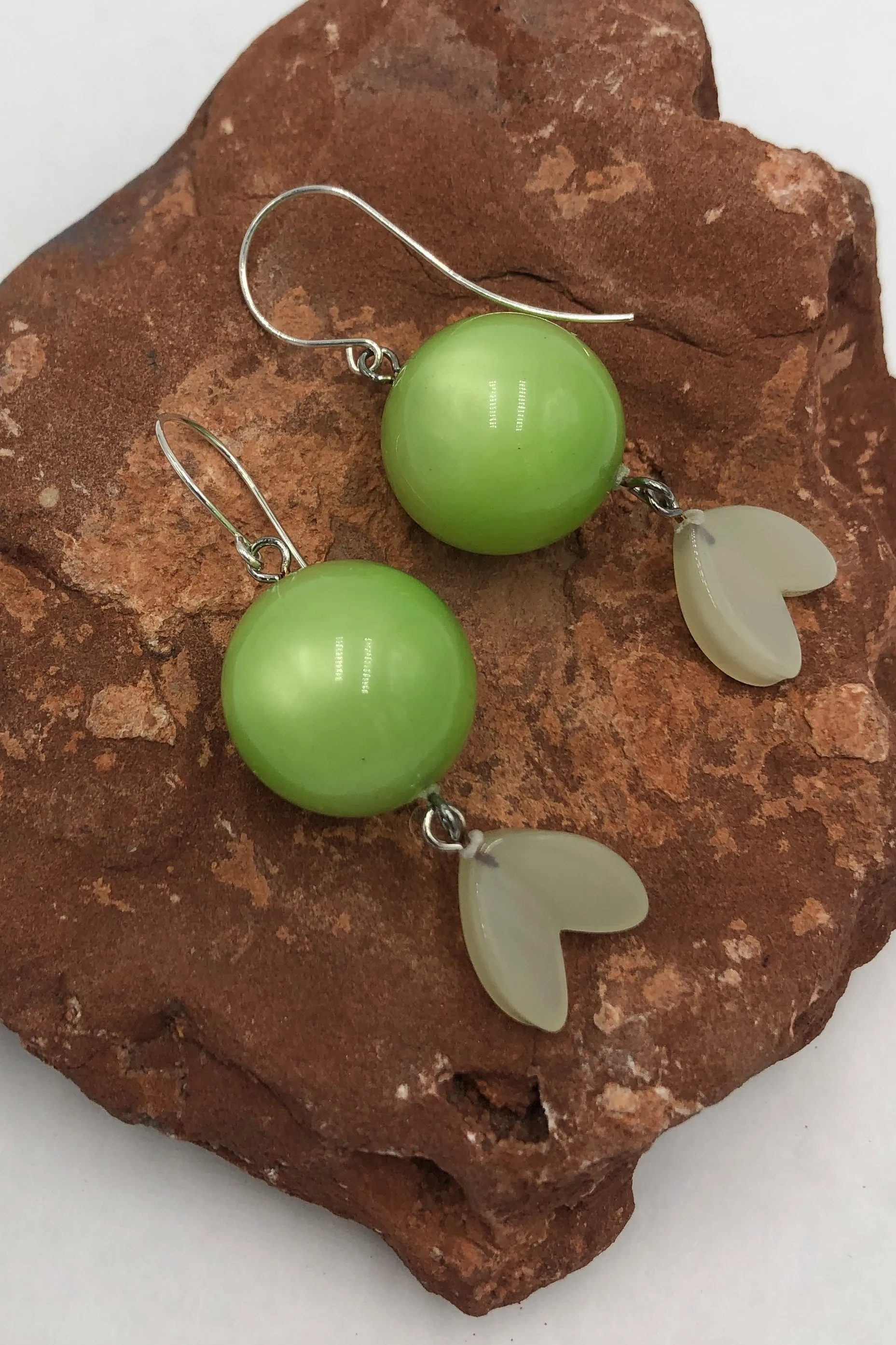 Lime Green & Light Sage Green Moonglow Statement Earrings