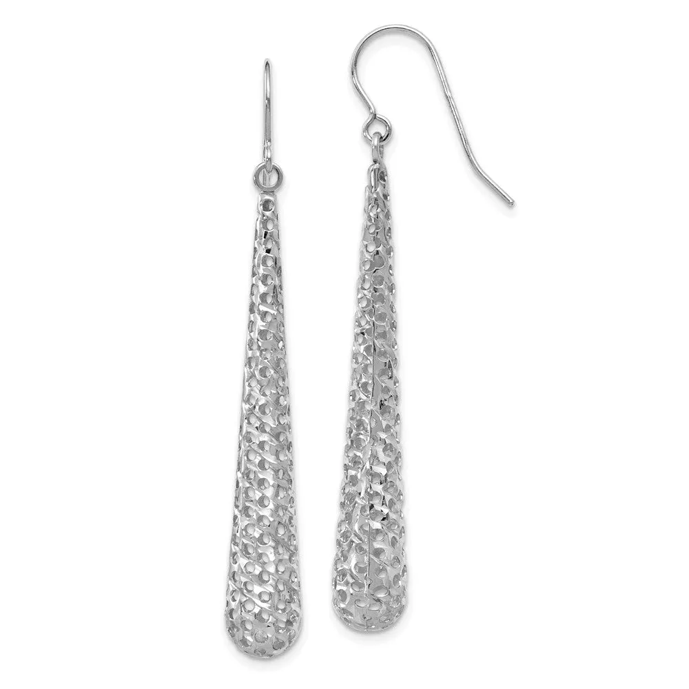 Long Cutout Teardrop Dangle Earrings in 14k White Gold, 51mm (2 Inch)