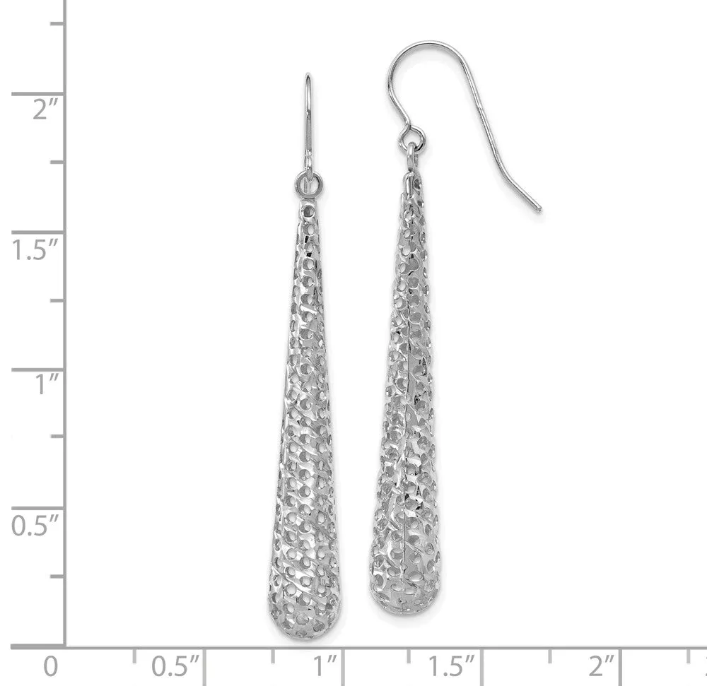 Long Cutout Teardrop Dangle Earrings in 14k White Gold, 51mm (2 Inch)