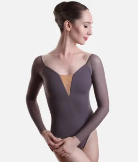 Long Sleeve Dance Leotard, Mesh Inserts - CARLOTTA