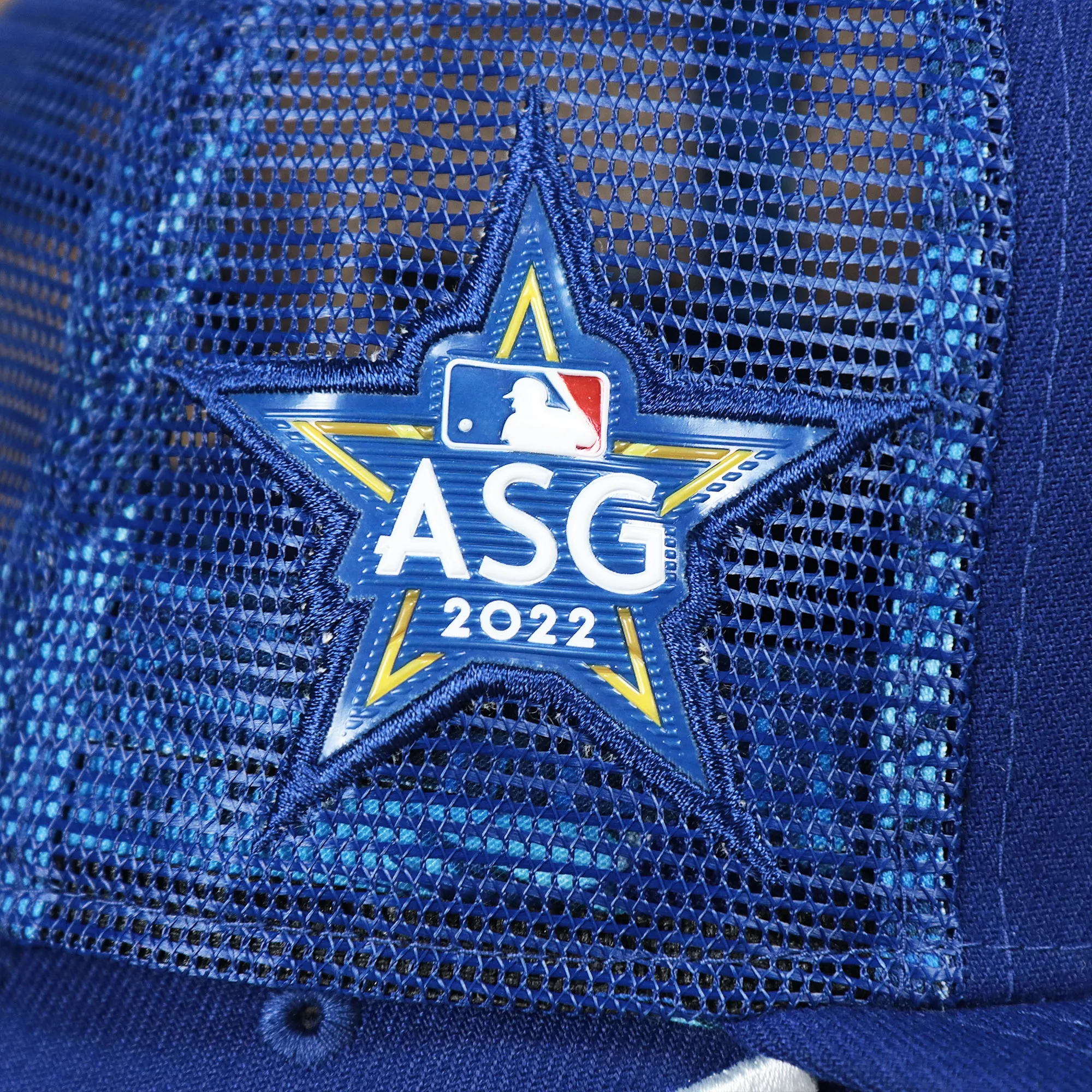 Los Angeles Dodgers Metallic All Star Game MLB 2022 Side Patch 9Fifty Mesh Snapback | ASG 2022 Royal Blue Trucker Hat