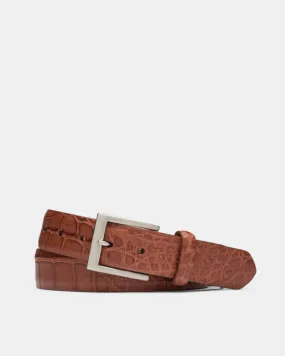 Matte American Alligator Belt in Cognac Leather