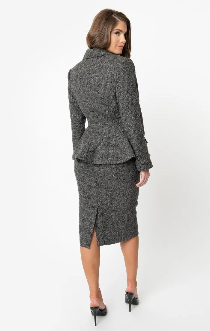 Micheline Pitt For Unique Vintage Grey Tweed Rachael Suit Wiggle Skirt (S ONLY)