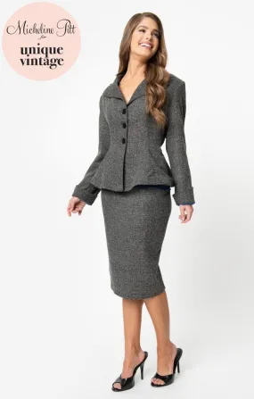 Micheline Pitt For Unique Vintage Grey Tweed Rachael Suit Wiggle Skirt (S ONLY)