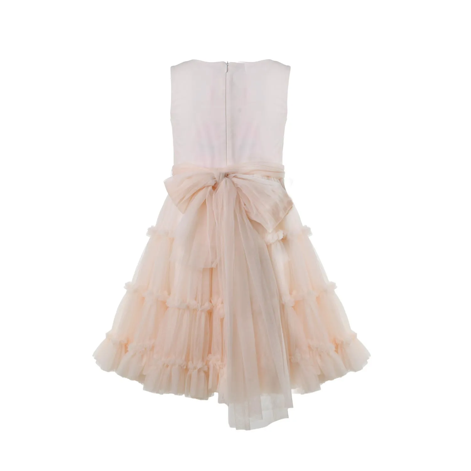 Mimilú Powder Pink Tulle Dress With Belt And Flower Brooch