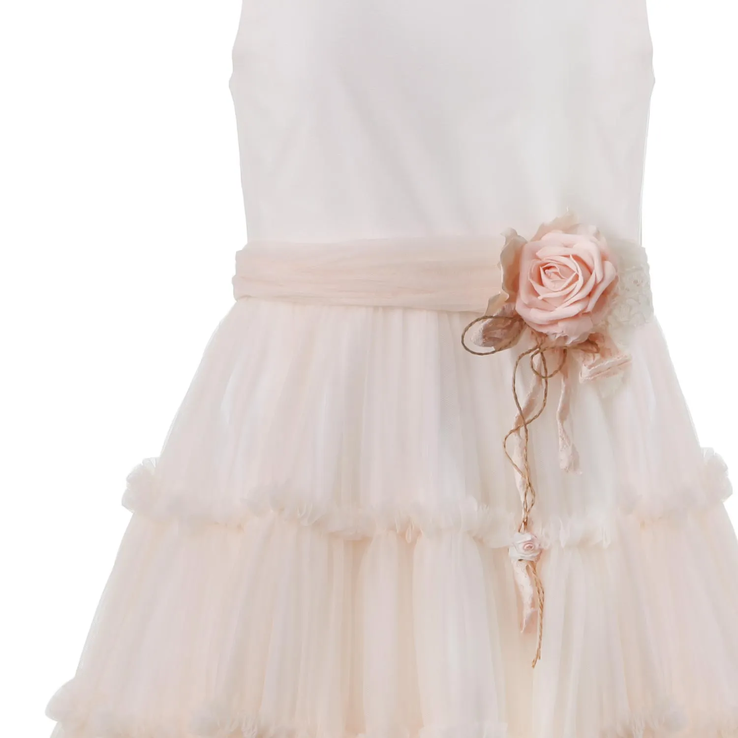 Mimilú Powder Pink Tulle Dress With Belt And Flower Brooch