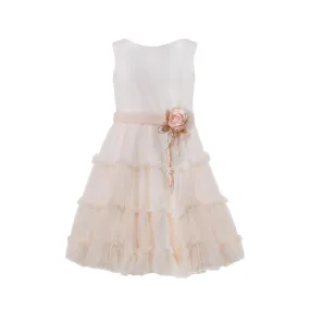 Mimilú Powder Pink Tulle Dress With Belt And Flower Brooch