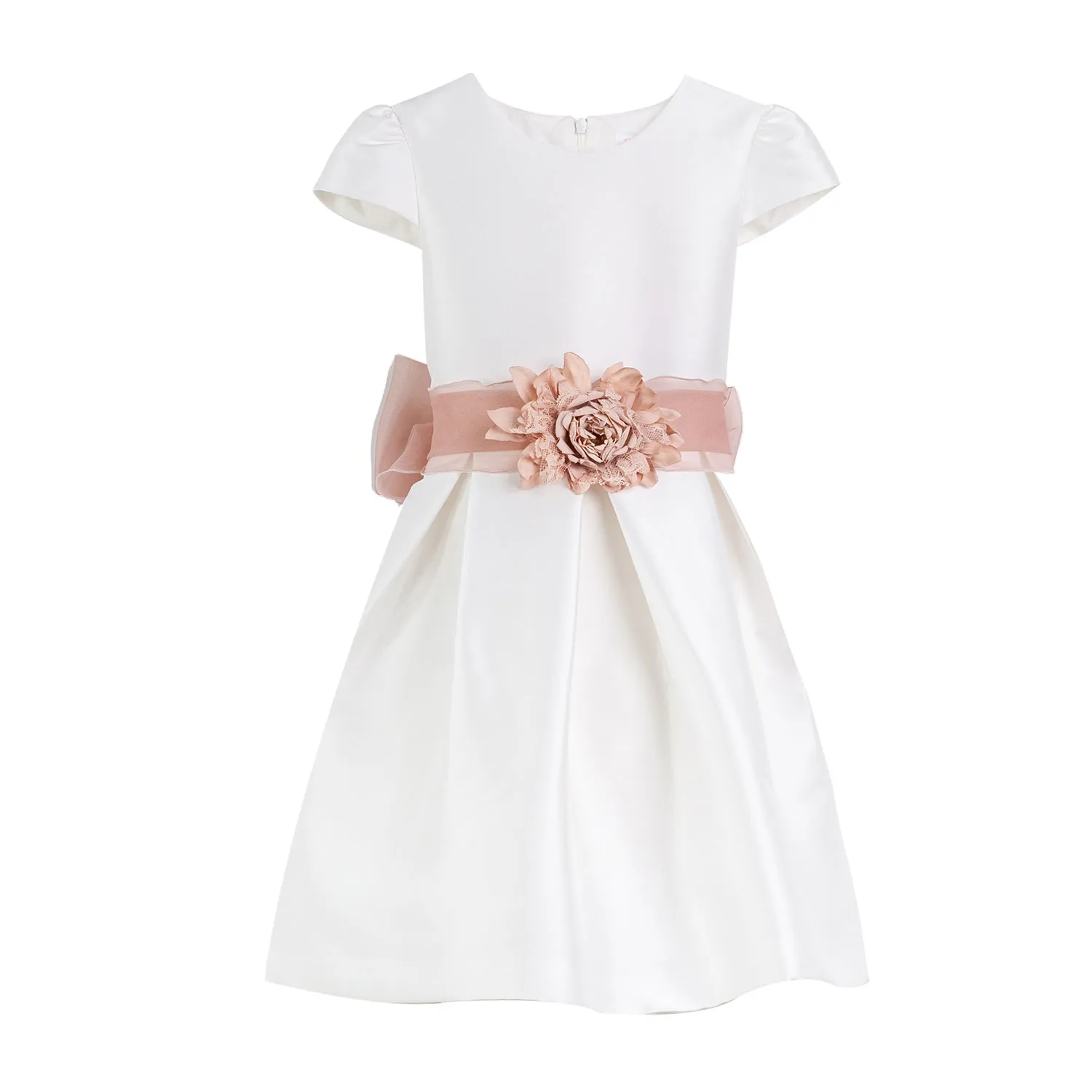 Mimilú White Mikado Dress With Belt And Powder Flower