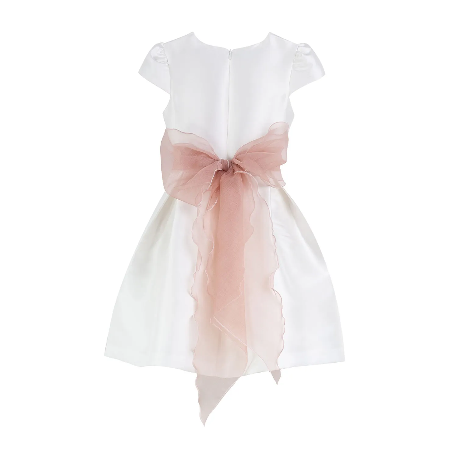 Mimilú White Mikado Dress With Belt And Powder Flower