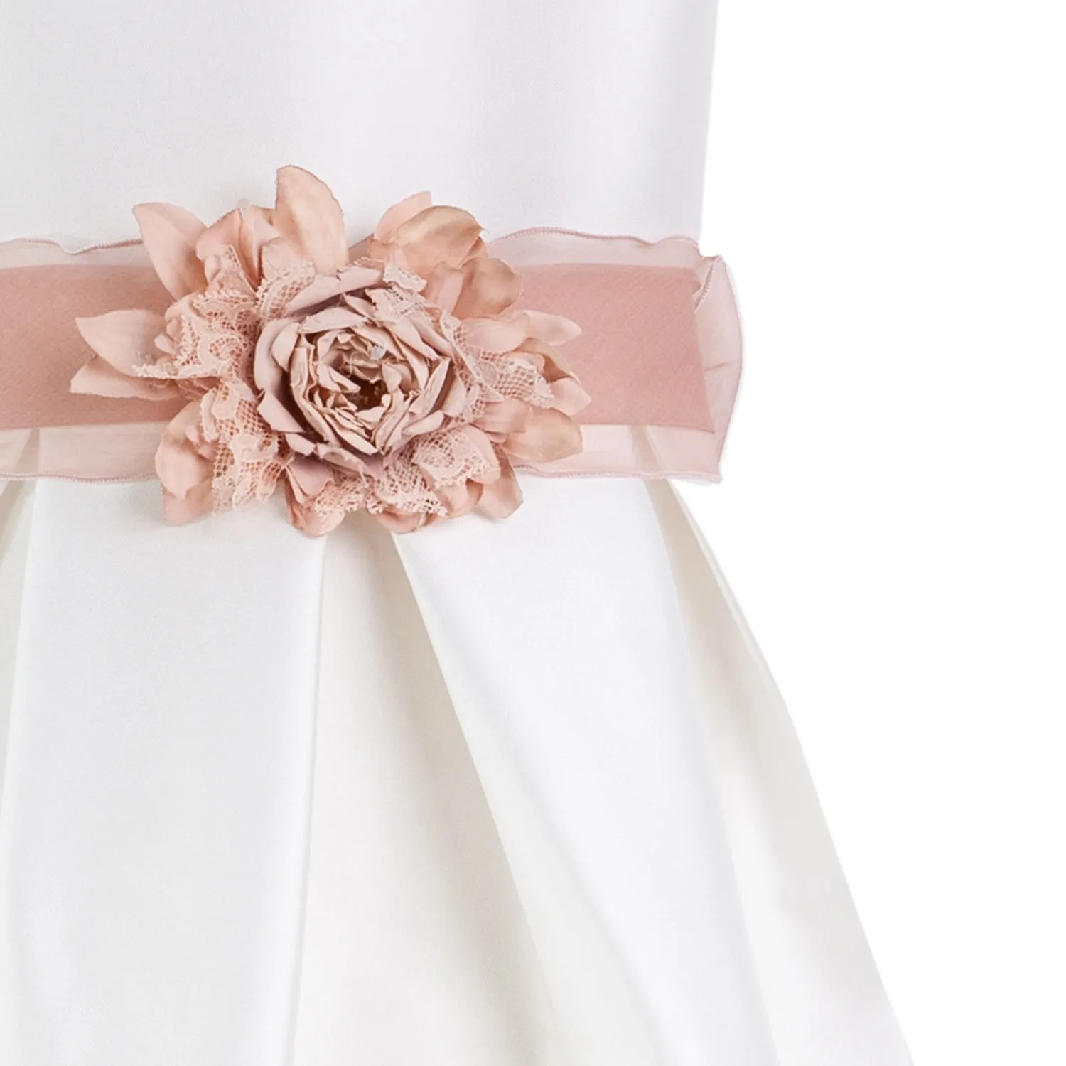 Mimilú White Mikado Dress With Belt And Powder Flower