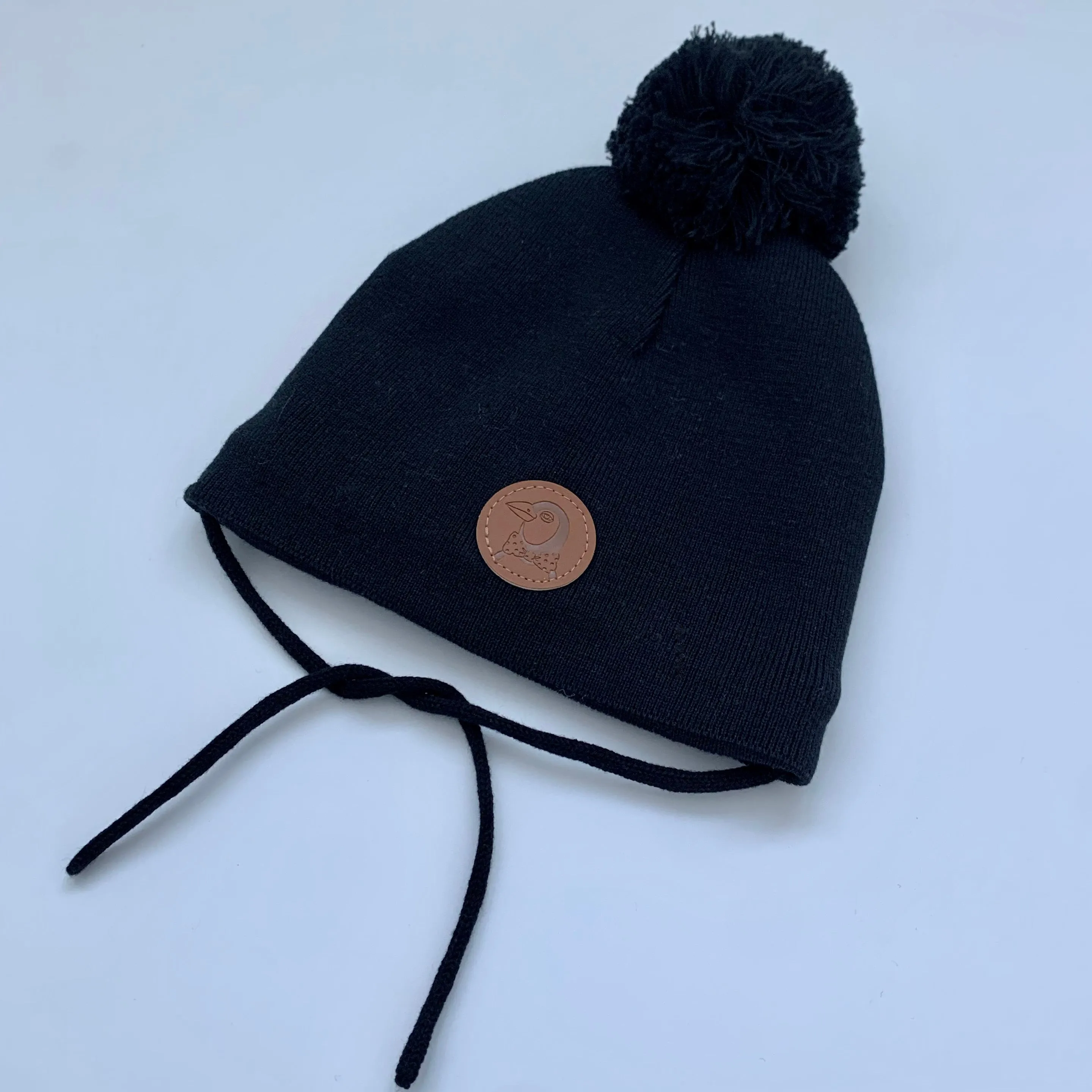 Mini Rodini Black Pom Pom Hat: 12 Months