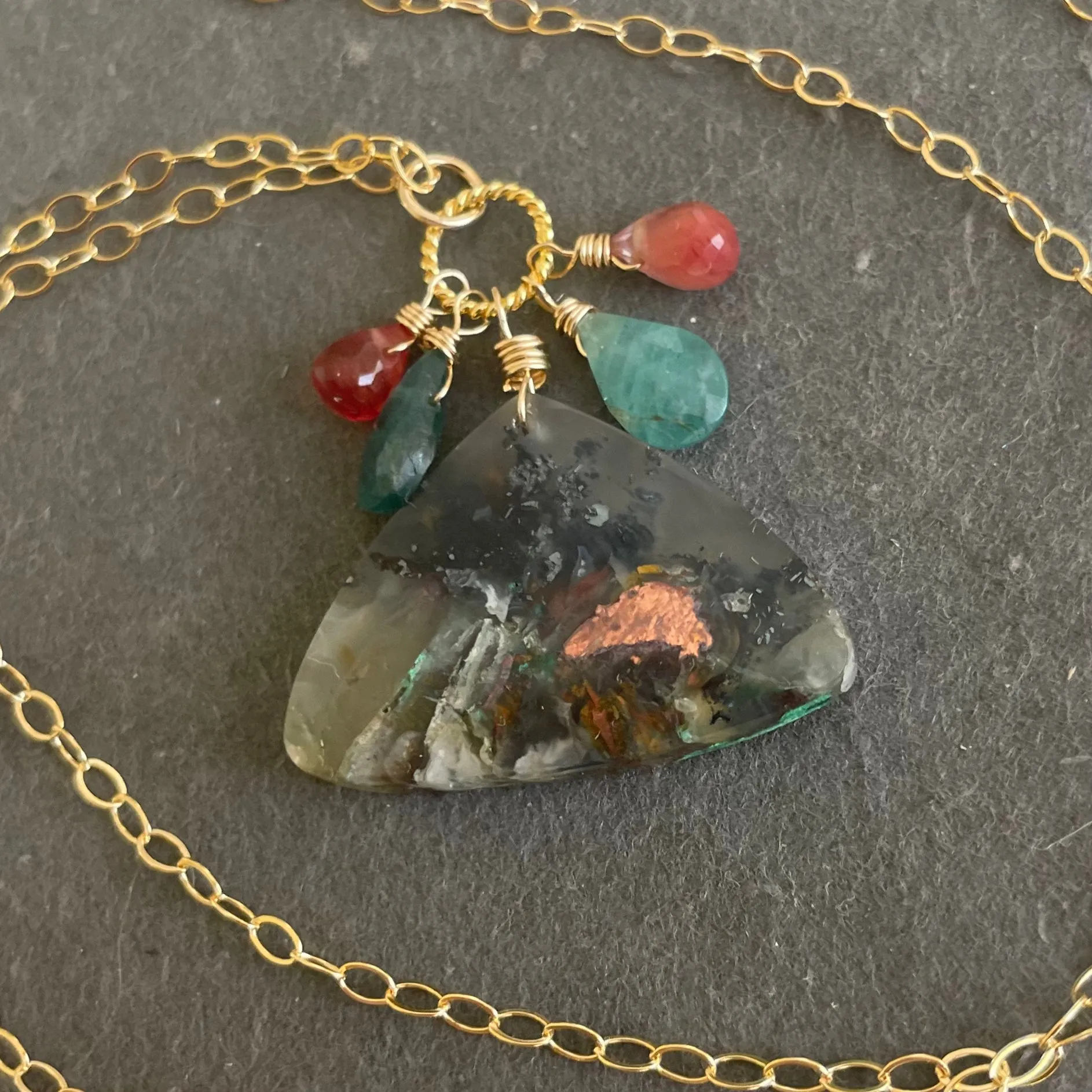 Multicolor Chrysocolla Copper in Chalcedony Necklace