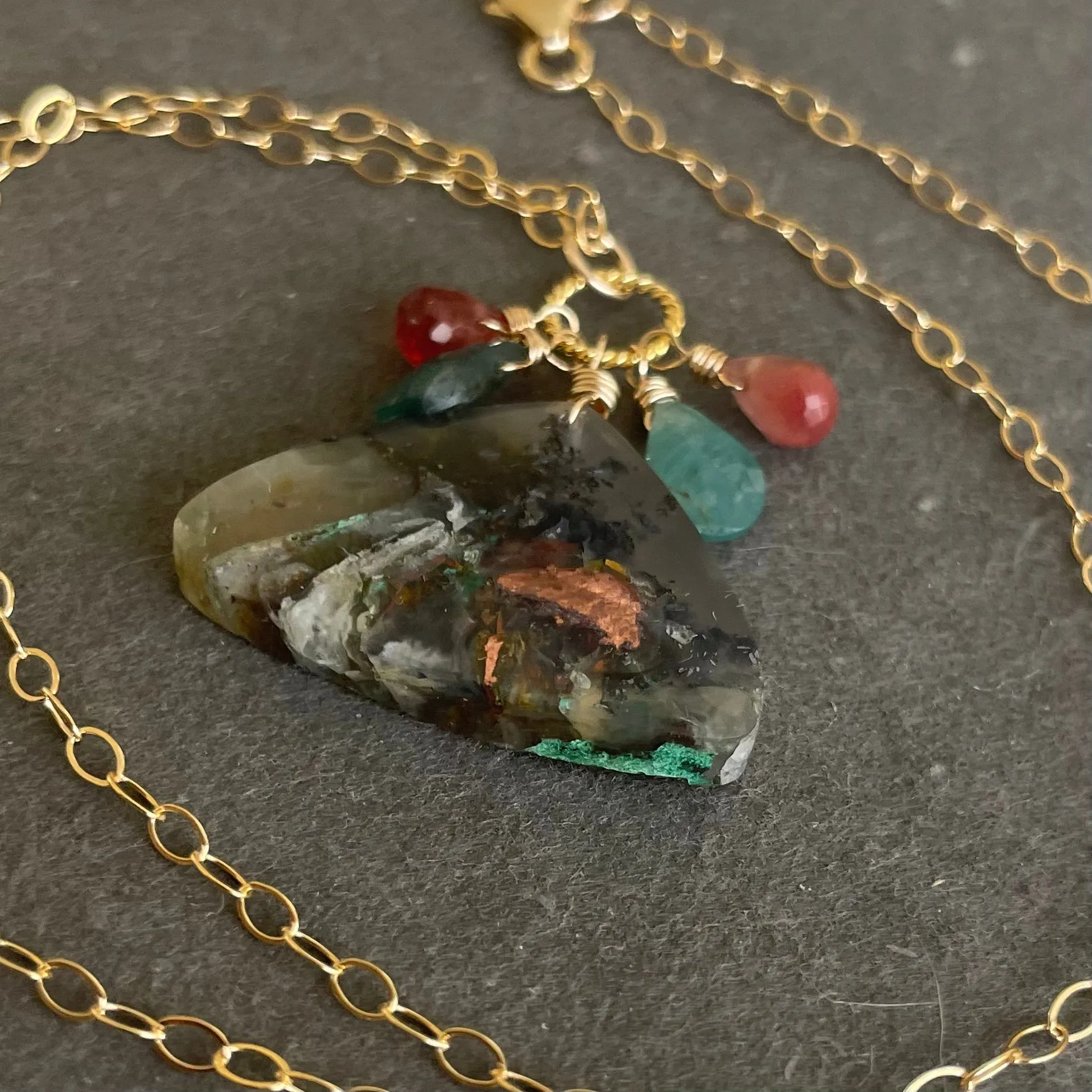 Multicolor Chrysocolla Copper in Chalcedony Necklace