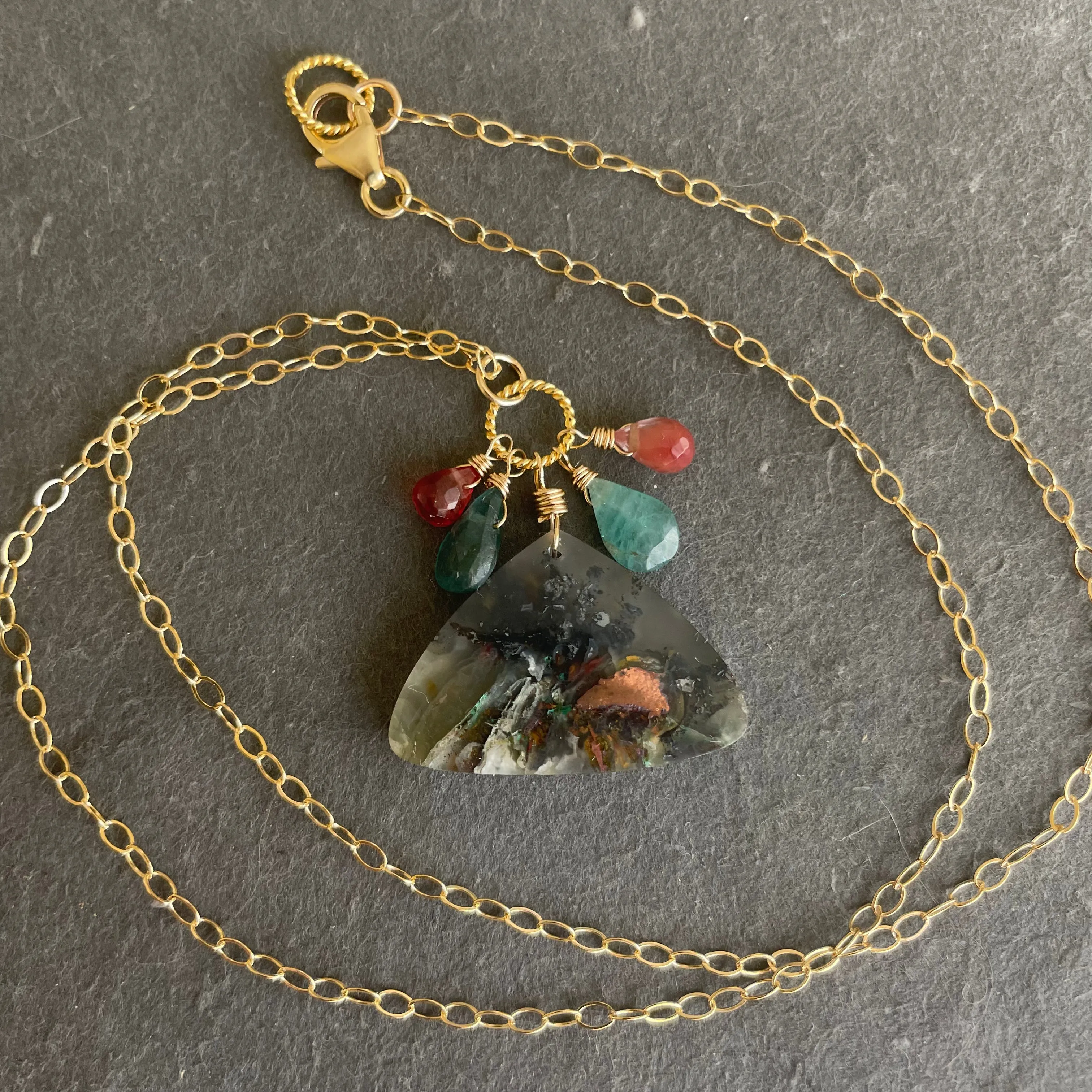 Multicolor Chrysocolla Copper in Chalcedony Necklace