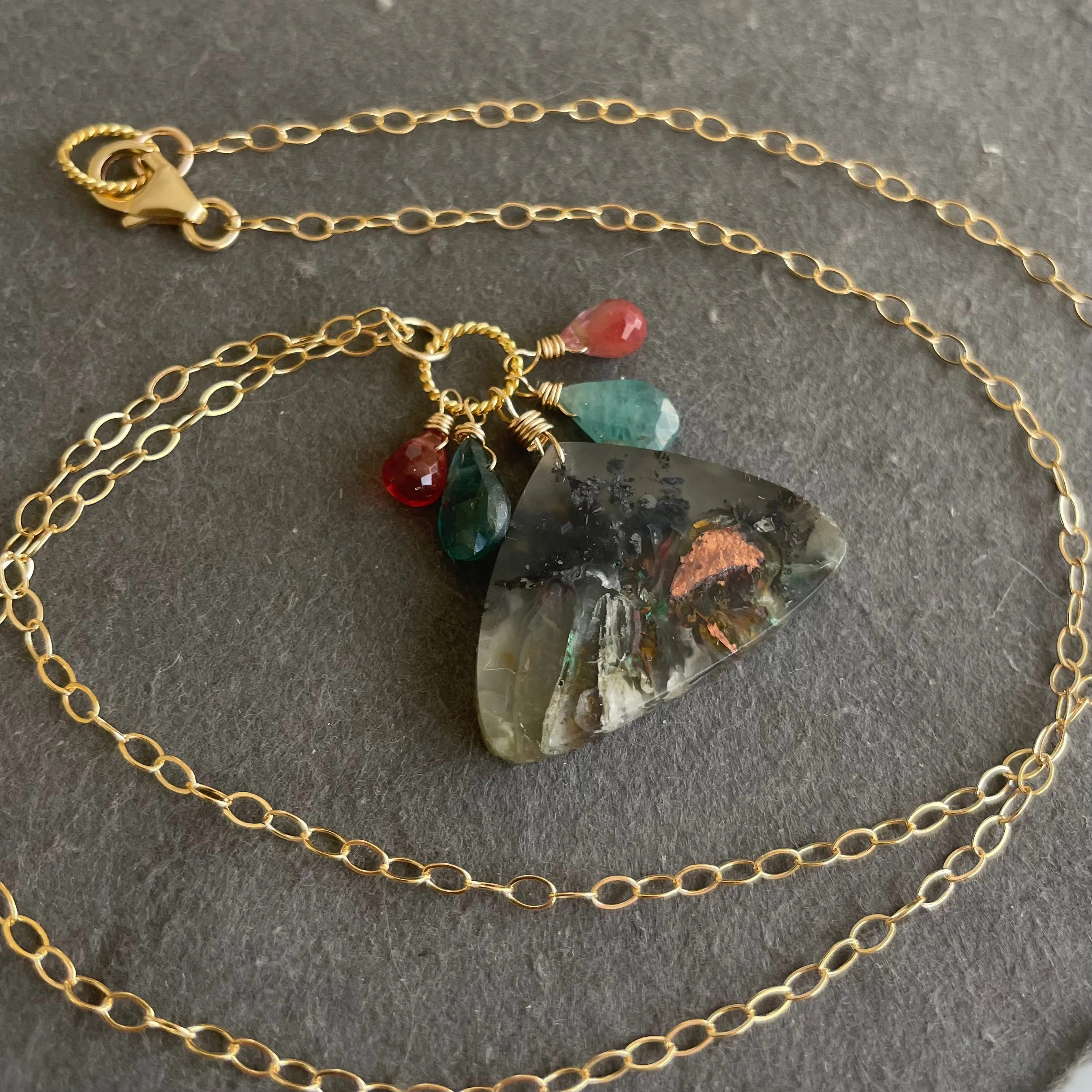 Multicolor Chrysocolla Copper in Chalcedony Necklace