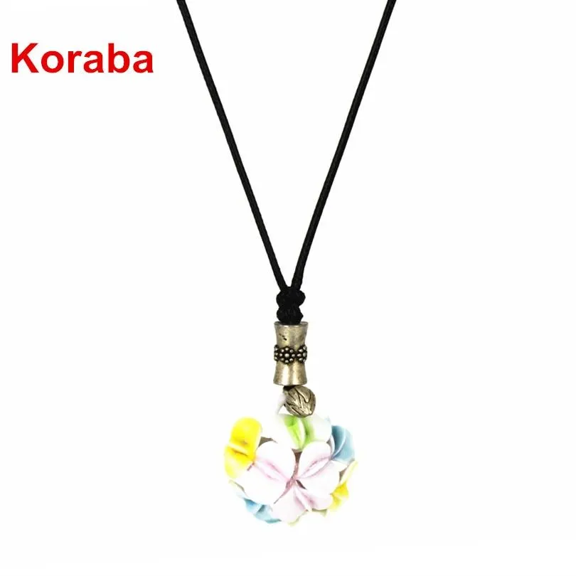 New Colorful Ceramic Flower Copper Material Long Necklace