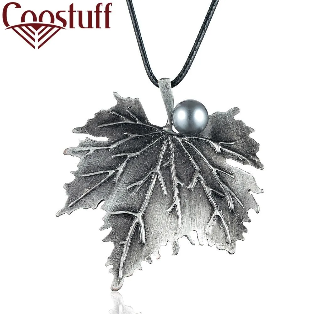 New Fashion Long Plant Grey Leaf Pendant necklace