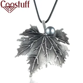 New Fashion Long Plant Grey Leaf Pendant necklace