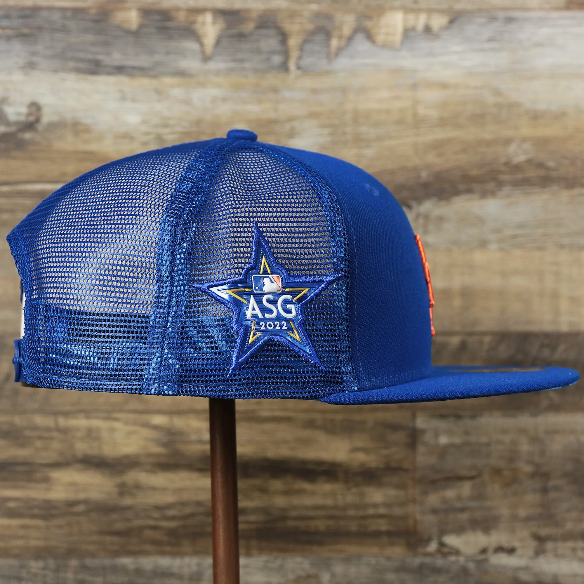 New York Mets Metallic All Star Game MLB 2022 Side Patch 9Fifty Mesh Snapback | ASG 2022 Royal Blue Trucker Hat