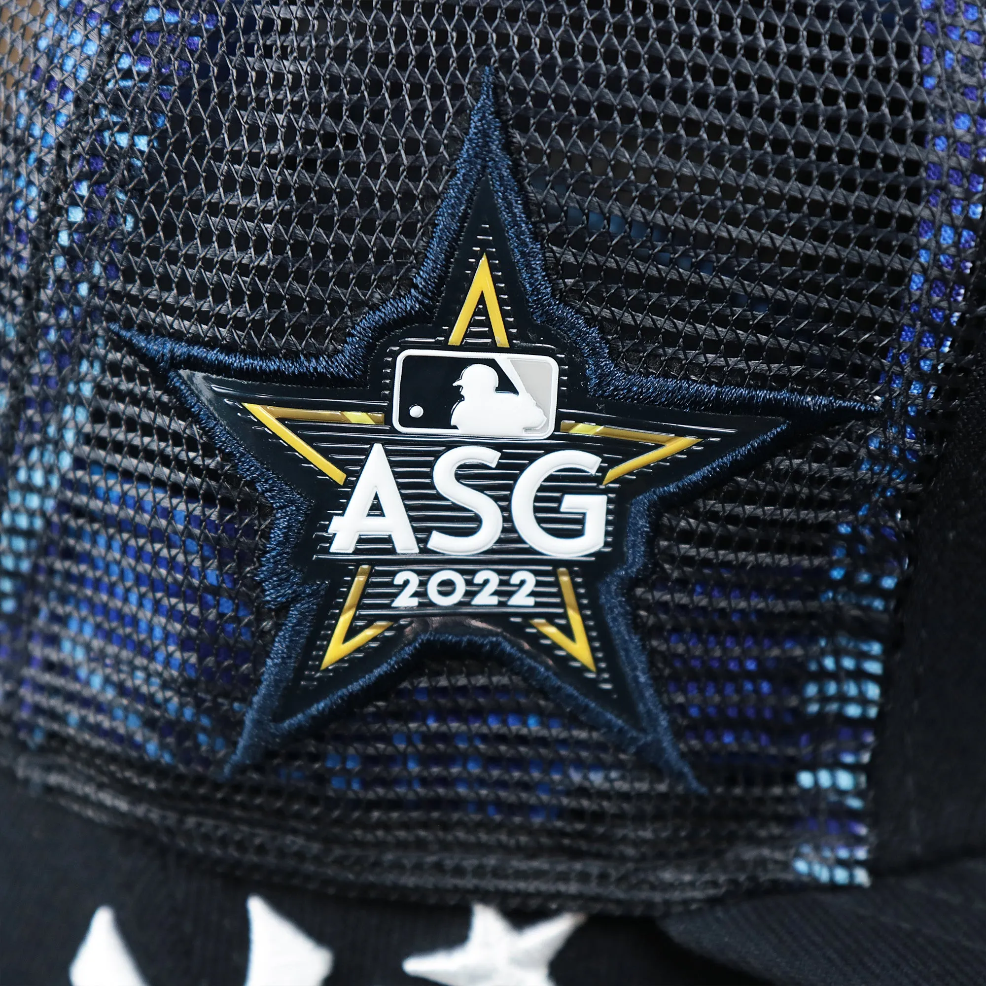 New York Yankees Metallic All Star Game MLB 2022 Side Patch 9Fifty Mesh Snapback | ASG 2022 Navy Blue Trucker Hat