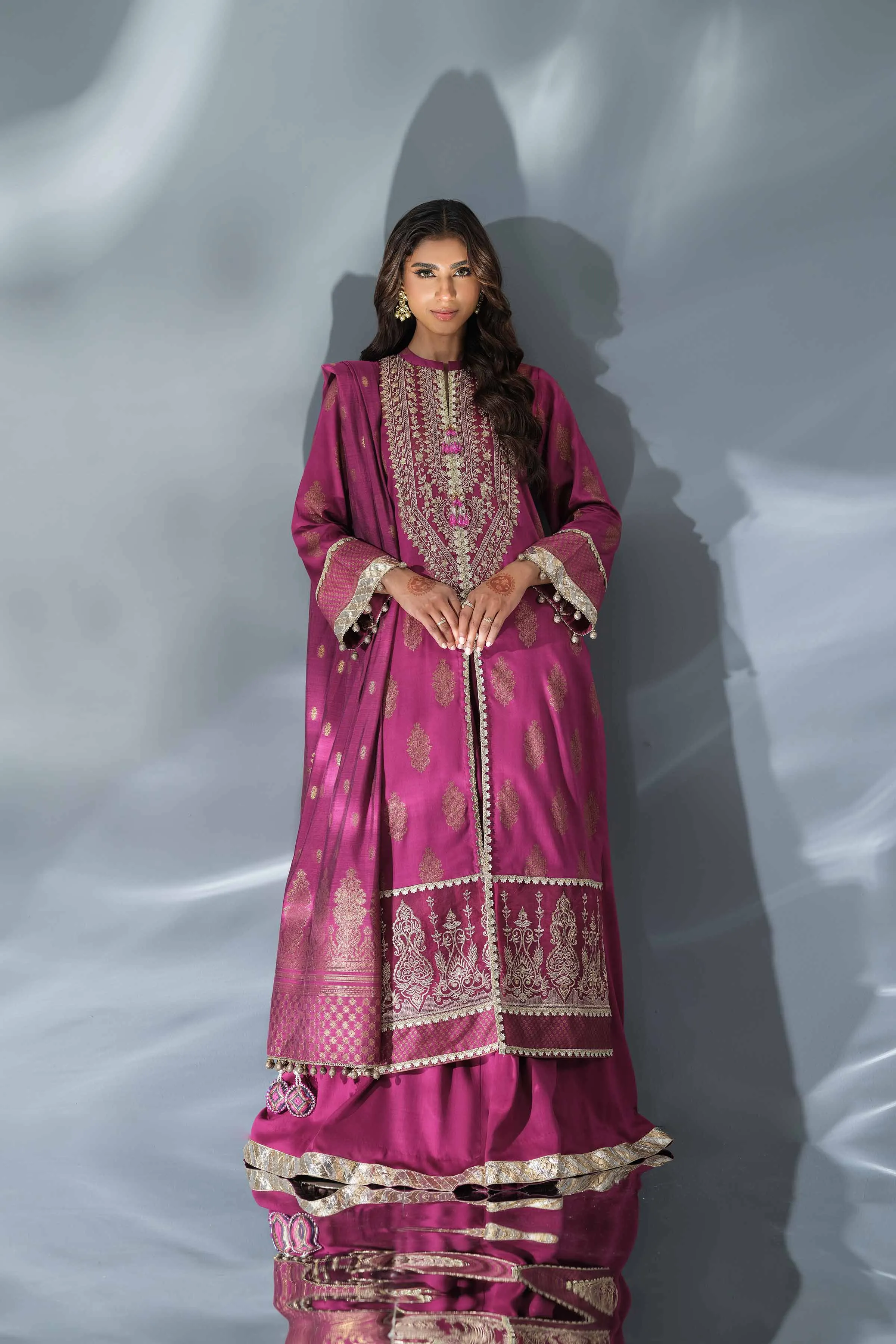 Nishat Festive Eid Embroidered Sateen Unstitched 3Pc Suit - 42401368