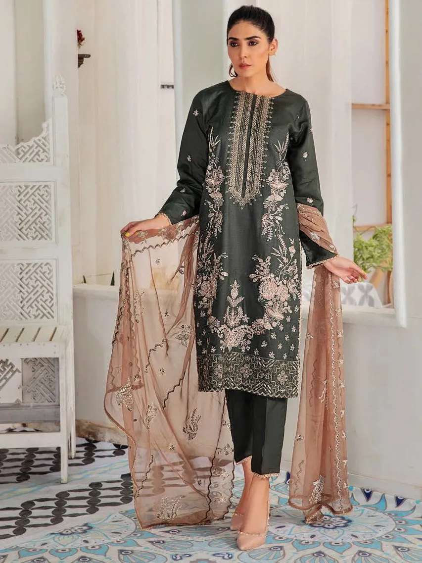 Noir by Humdum Embroidered Slub Linen Unstitched 3Pc Suit D-06