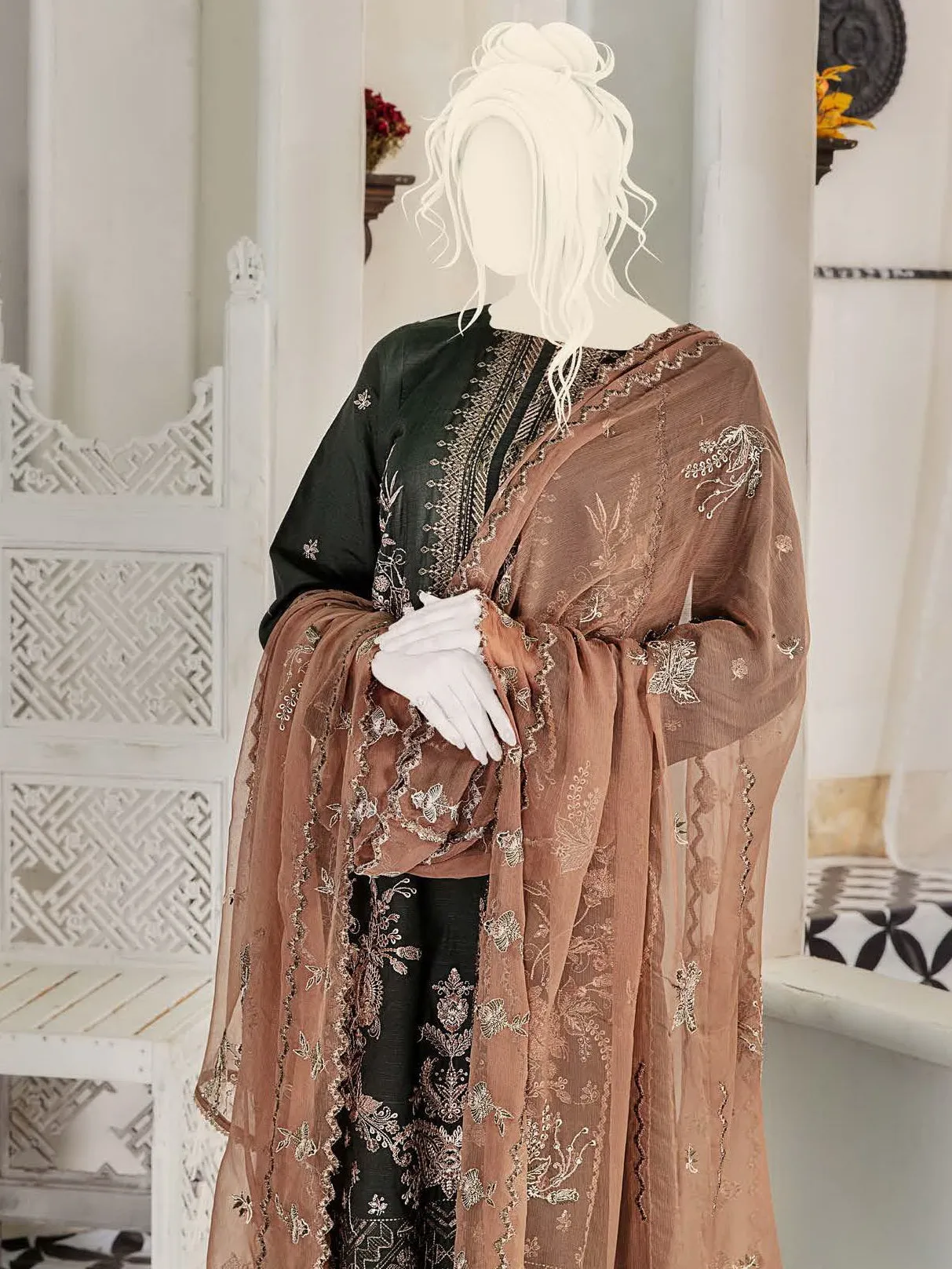 Noir by Humdum Embroidered Slub Linen Unstitched 3Pc Suit D-06