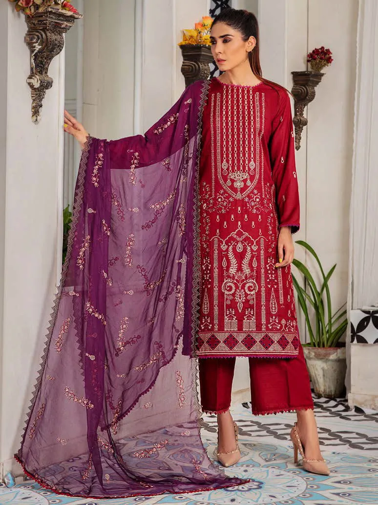 Noir by Humdum Embroidered Slub Linen Unstitched 3Pc Suit D-09