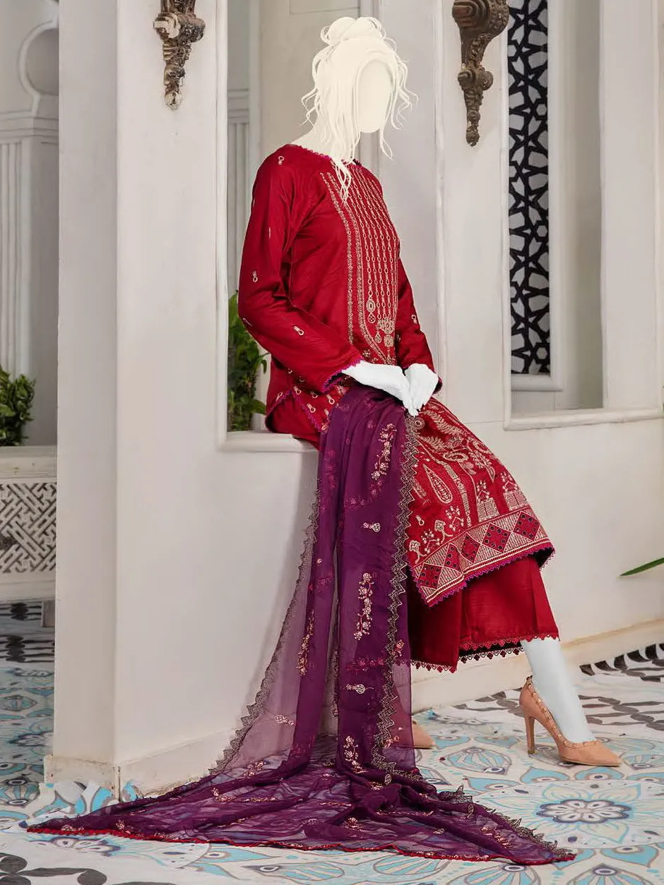 Noir by Humdum Embroidered Slub Linen Unstitched 3Pc Suit D-09