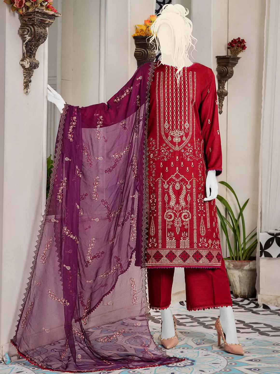 Noir by Humdum Embroidered Slub Linen Unstitched 3Pc Suit D-09