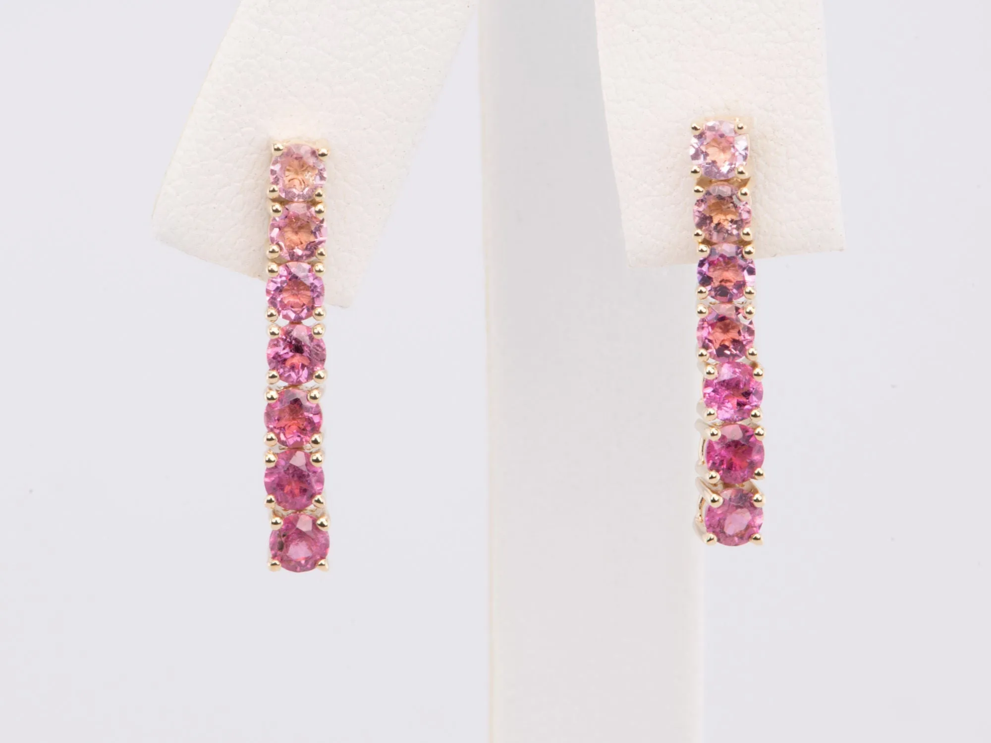 Ombre Pink Tourmaline Long Earrings 14K Gold R3203