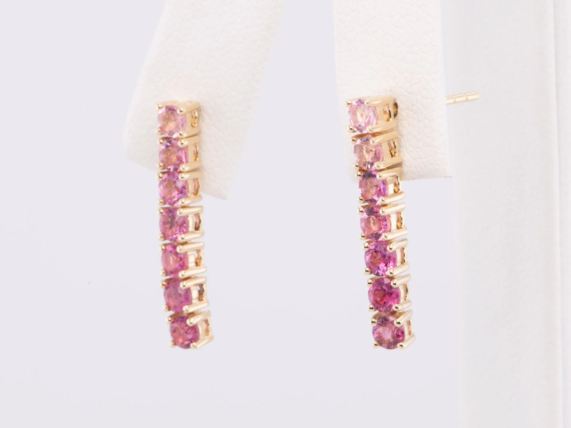 Ombre Pink Tourmaline Long Earrings 14K Gold R3203